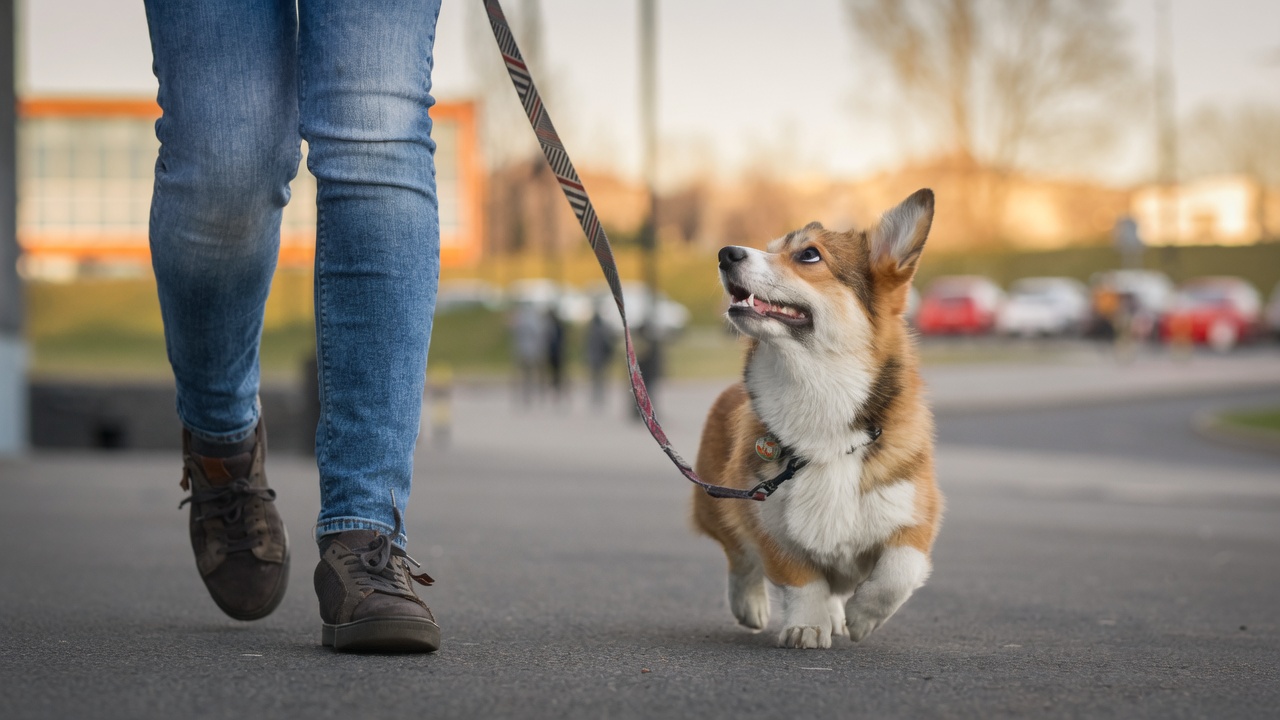 Dog on leash outdoors